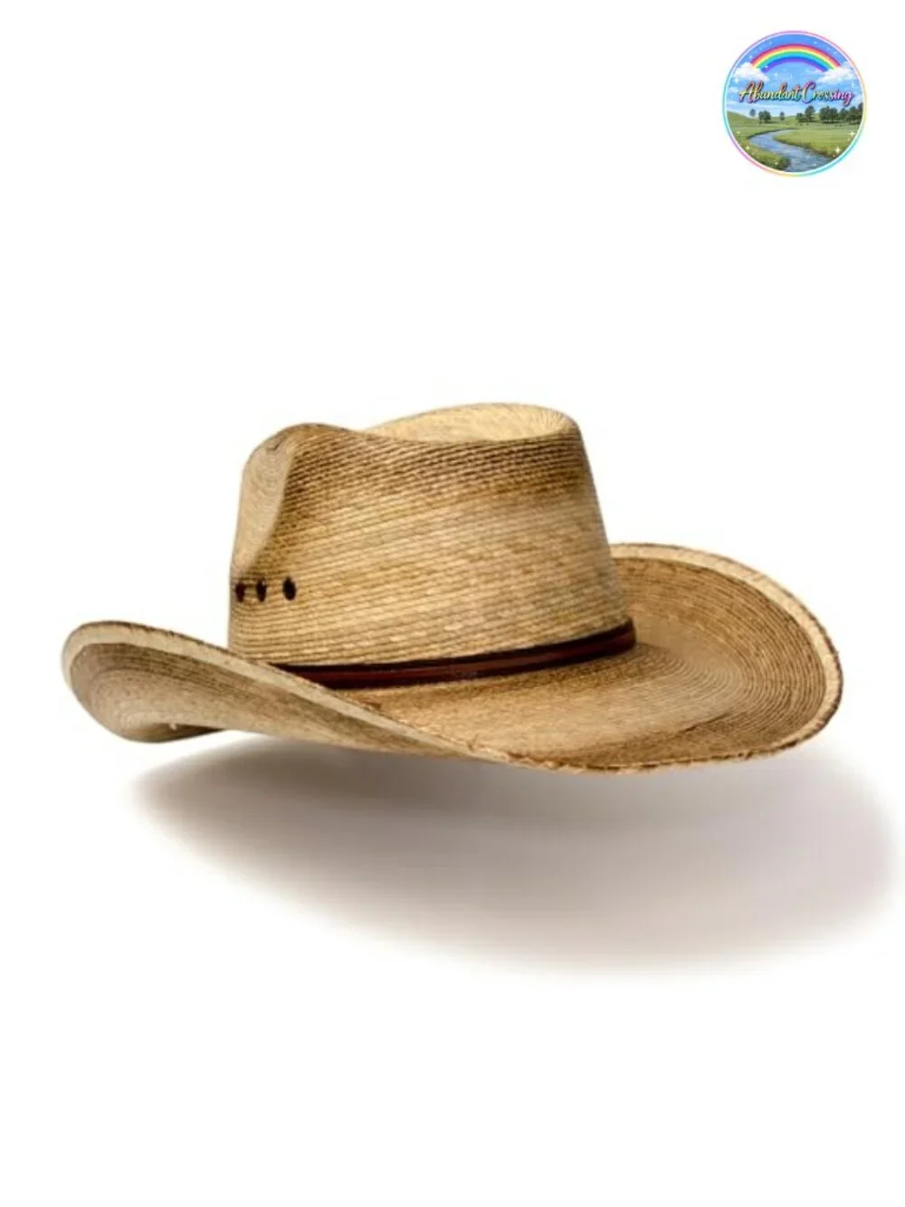 Palm Straw Cowboy Hat Pinch Front Distressed Burnt Finish Unisex Western